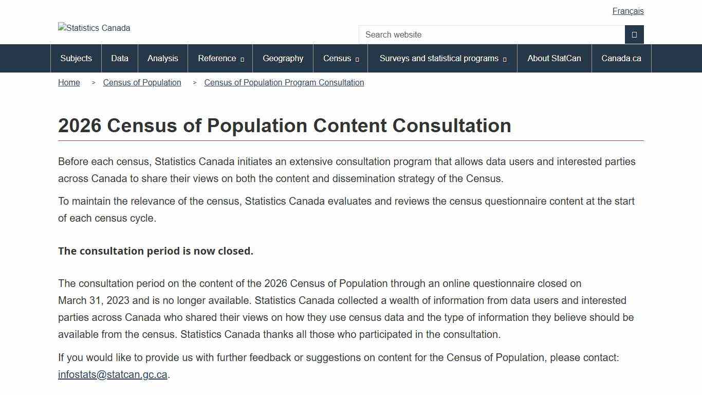 2026 Census of Population Content Consultation