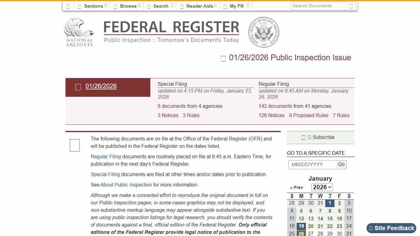 Federal Register :: Federal Register Documents Currently on Public Inspection