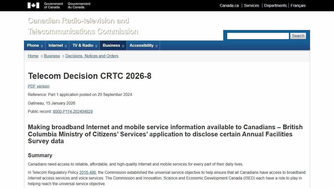 Telecom Decision CRTC 2026-8 CRTC